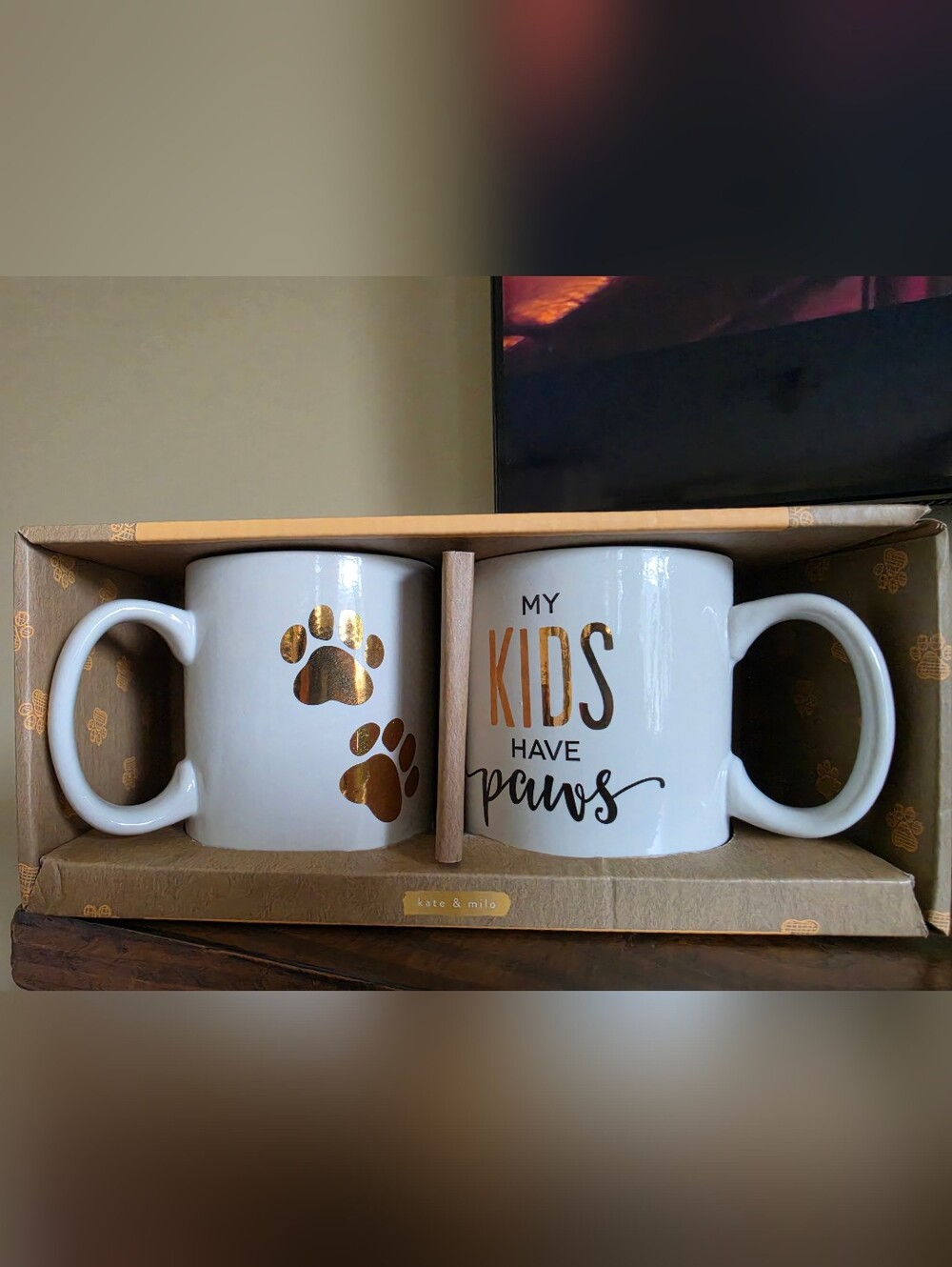 Kate & Milo "My Kids Have Paws" White Ceramic Mug Set - Gold Accents☕🐾